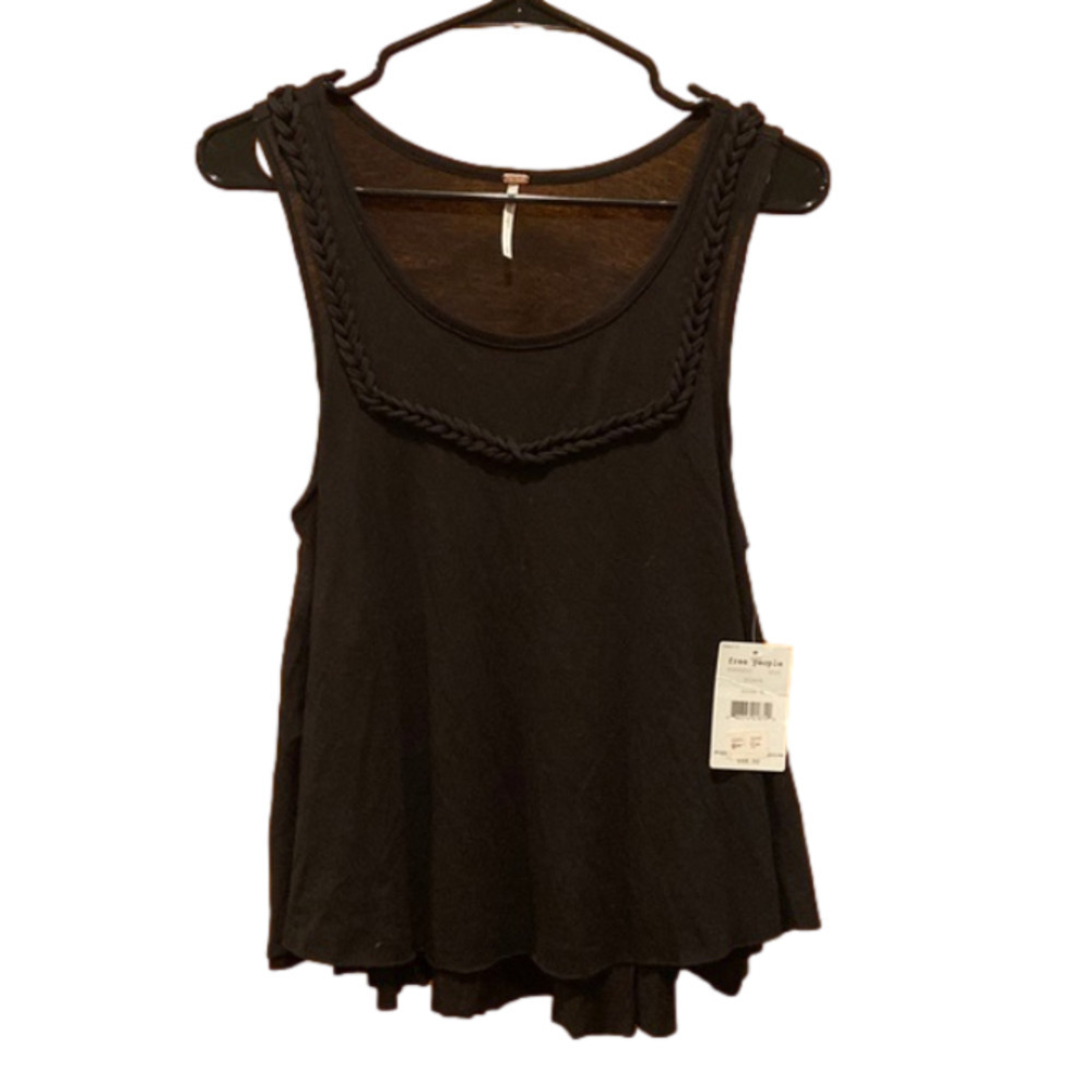 NWT Free People Black Free Falling Braided Trim Casual Sleeveless Tank Top - S